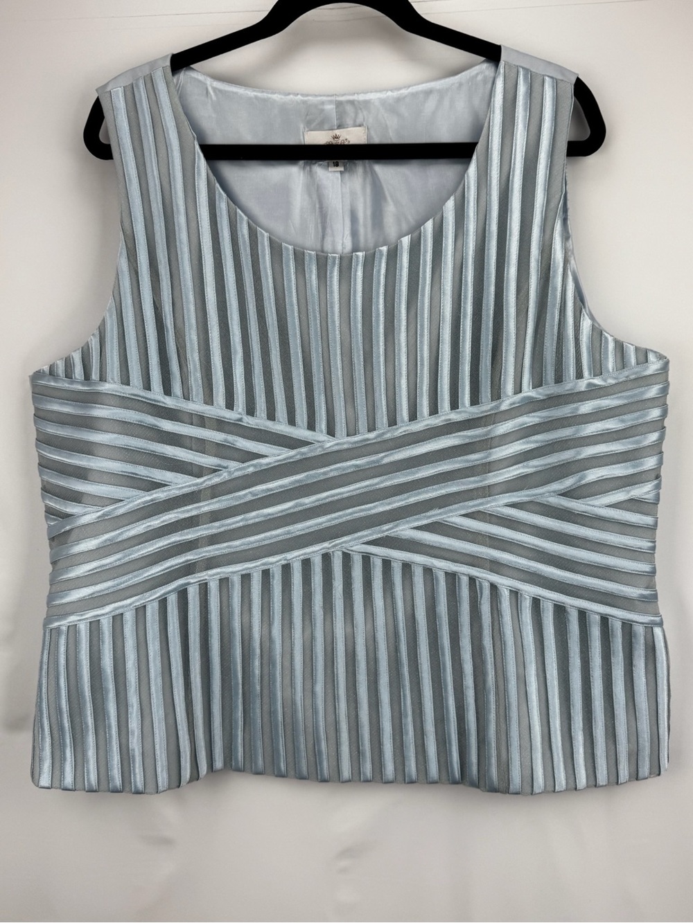 Light Blue Striped Texture Sleeveless Women's Top
